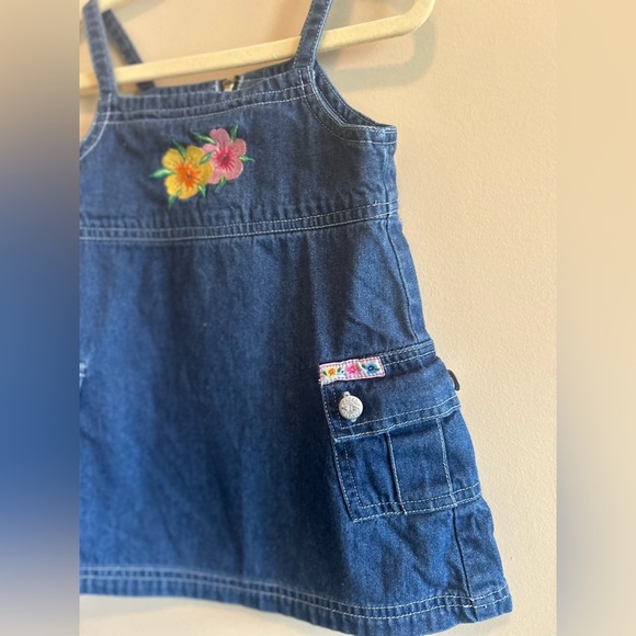 Vintage Faded Glory Romper Dress, Floral Denim, Size 24 mo - Picture 3 of 8